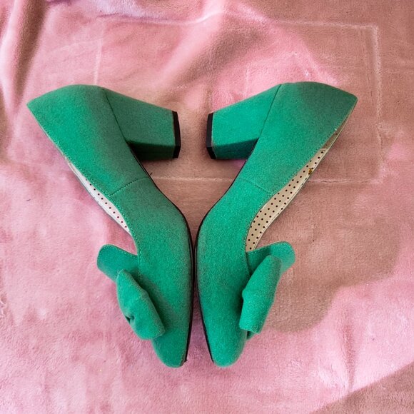 BAIT Modest Heels w/ Bow Wool / Felt Texture, Mint Green, Size 10 - Picture 8 of 8